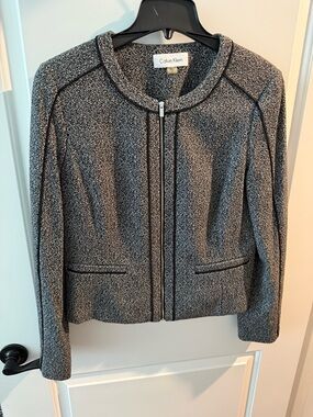 Calvin Klein Black & White Tweed Zip-Front Jacket